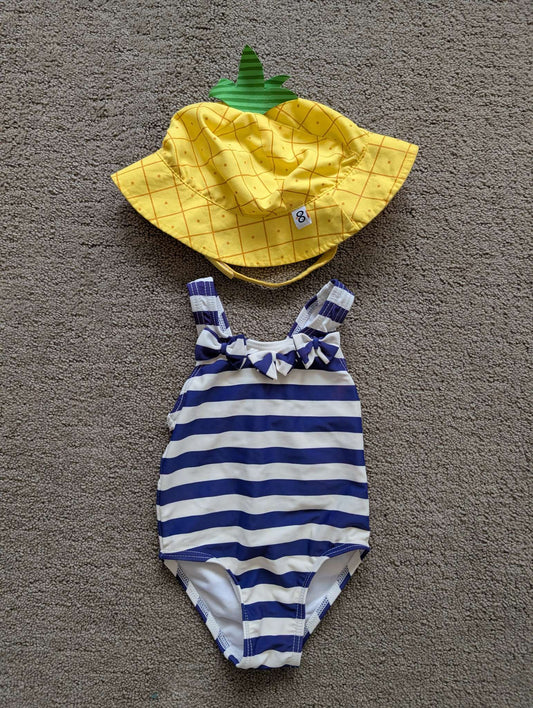 6-12 month Girls bathing suit and sun hat, Kids 9 Month (6-9M)