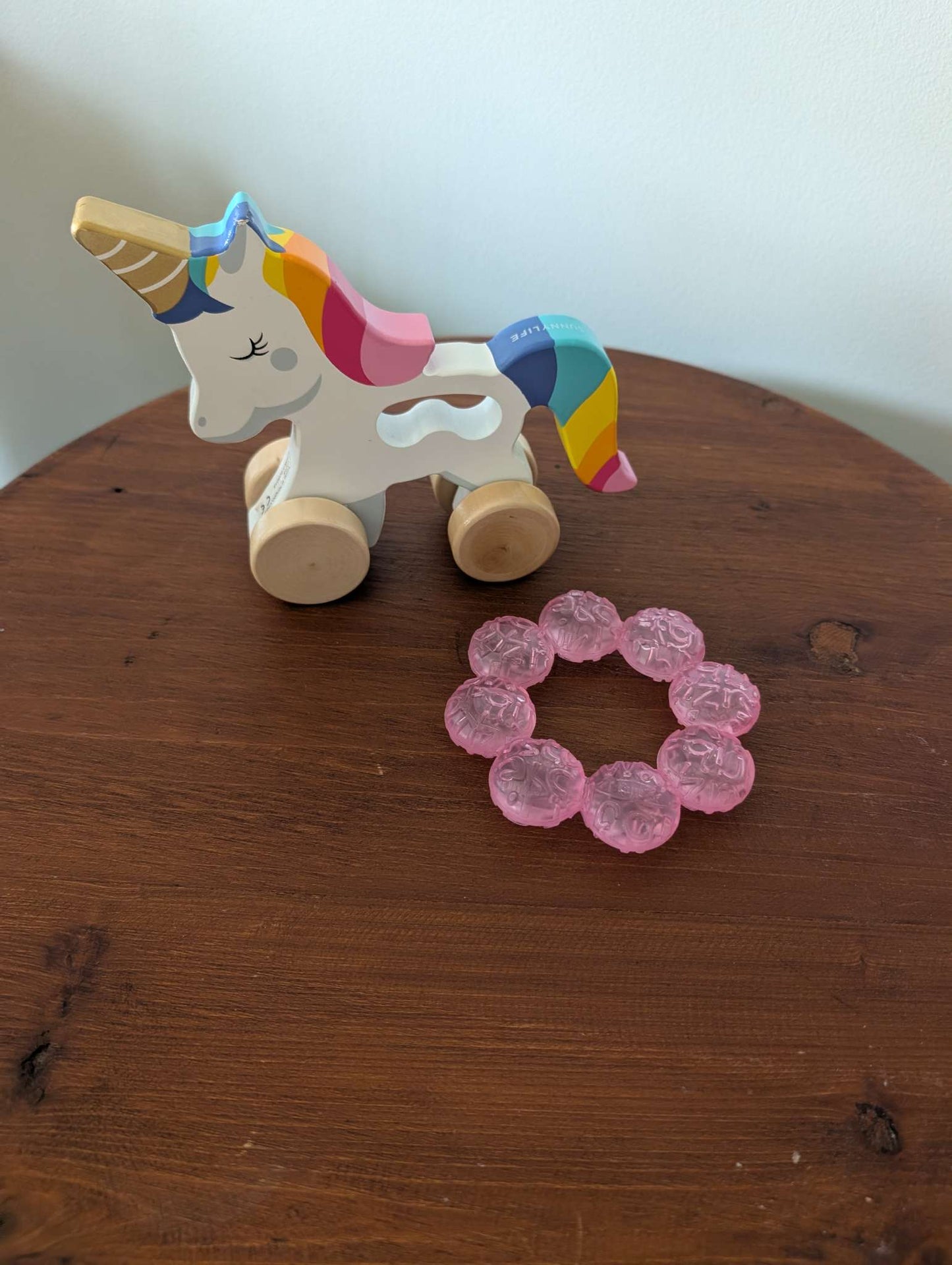 wooden unicorn and teether