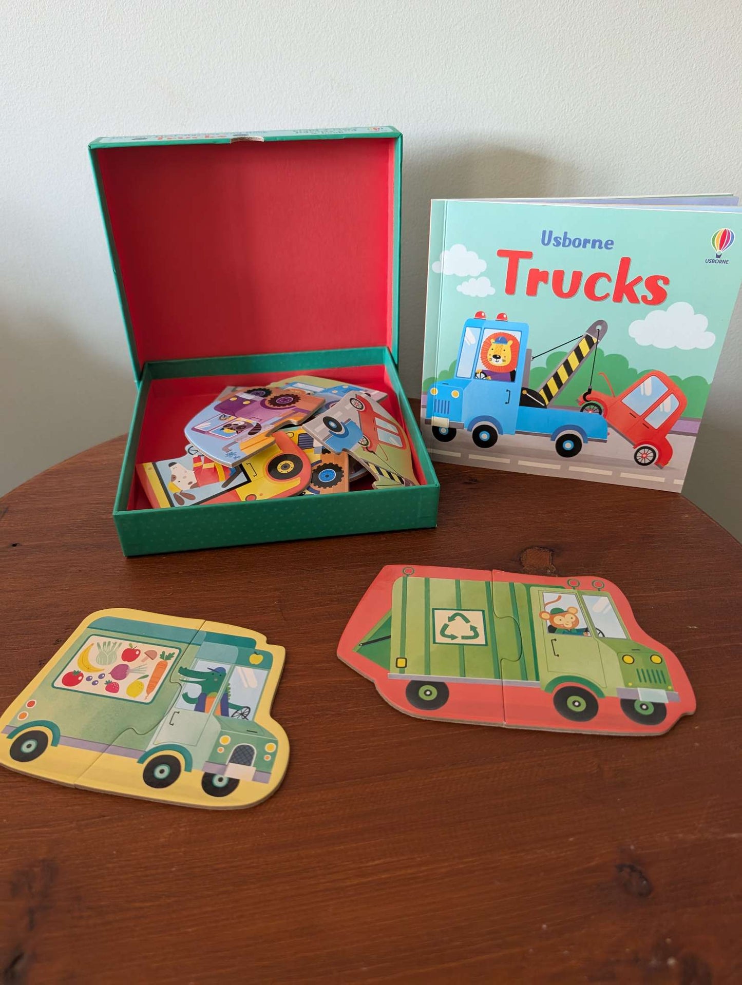 usborne trucks puzzle and book