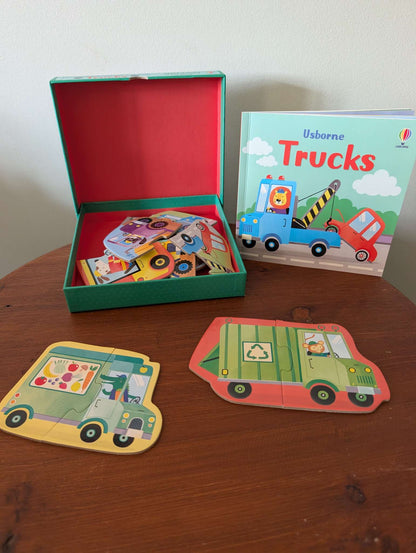 usborne trucks puzzle and book