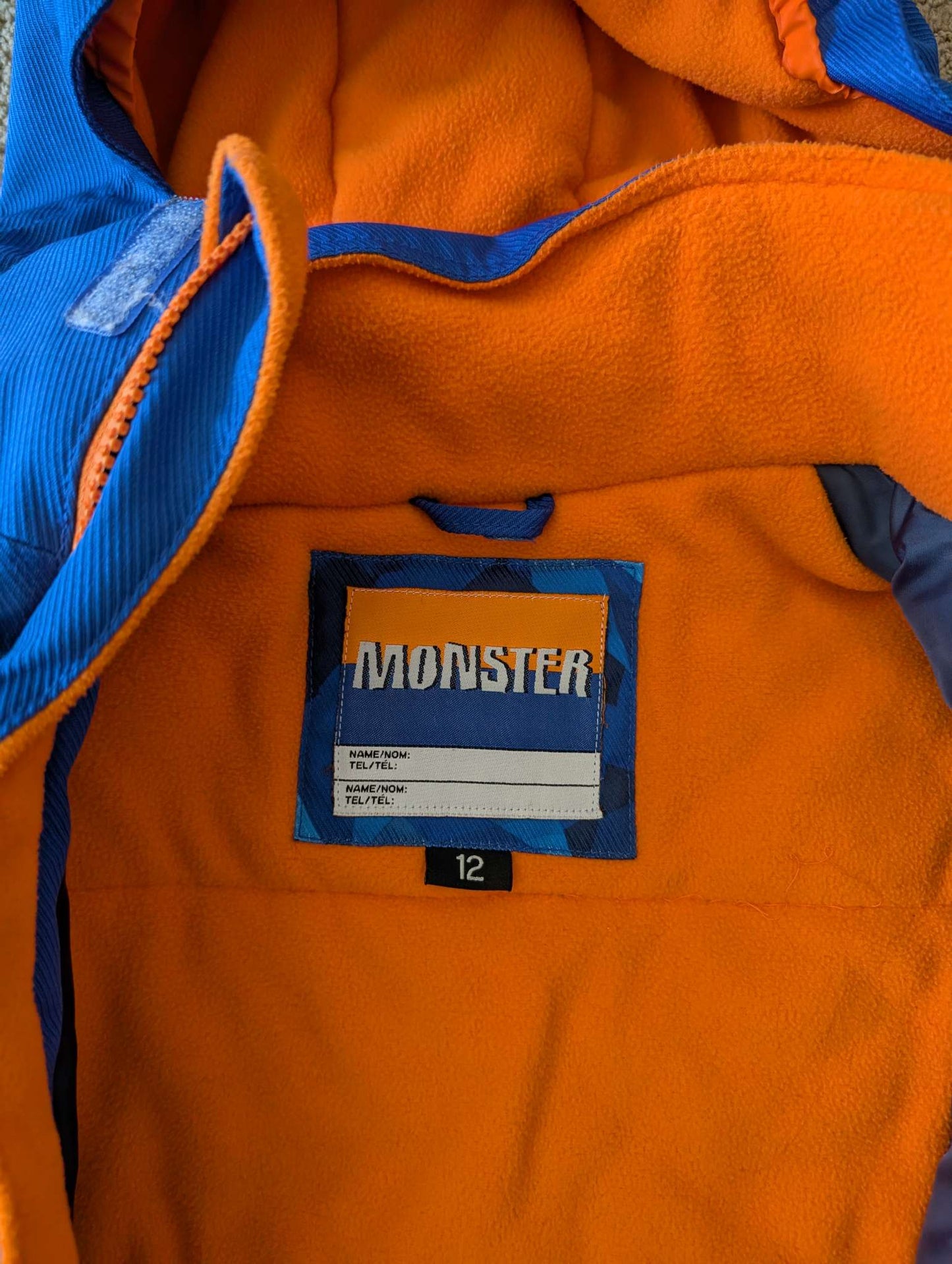 size 12 Boys Monster Blue Winter jacket, Kids 12