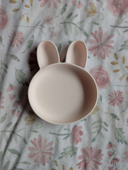 Pottery Barn bunny shape silicone plate with a bib