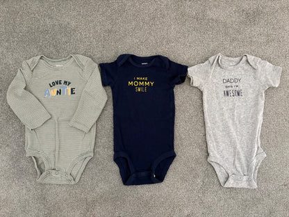Carter’s Graphic Bodysuits, 3 Pieces (Auntie, Mommy, Daddy), 12 months, Kids 12 Month (9-12M)
