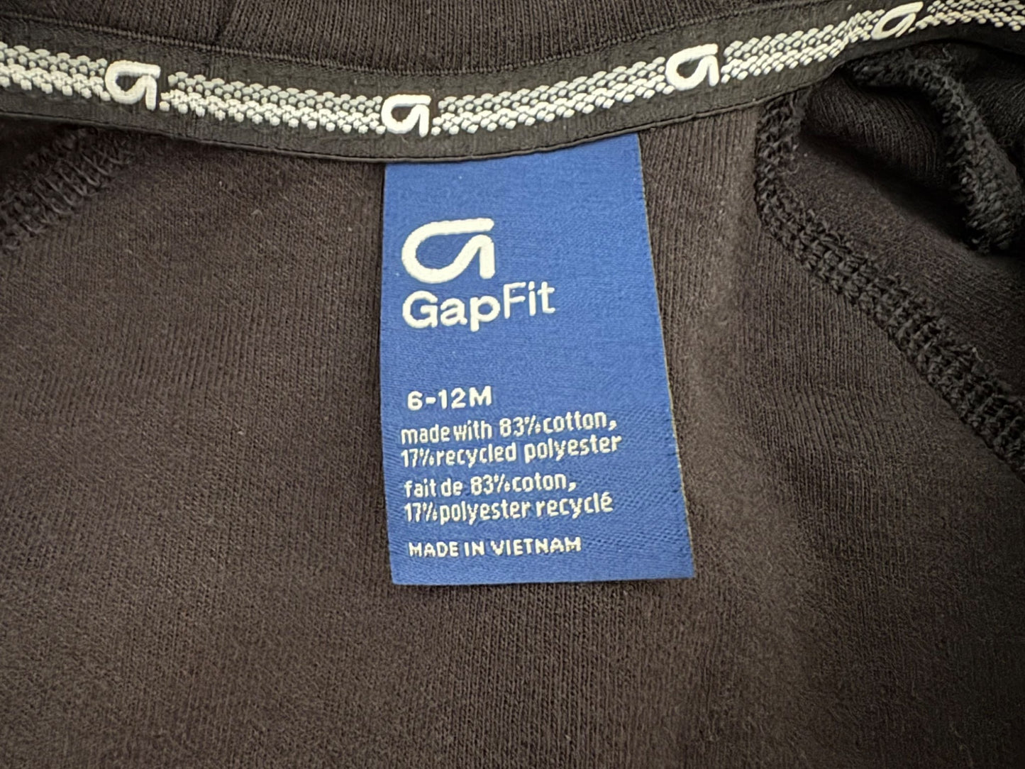 Gap Fit Zip Front Hoodie, Black, 6-12 months , Kids 12 Month (9-12M)