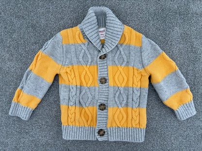 Seed Heritage Baby Boy's Stripe Cable-Knit Cardigan, Grey/Yellow, 12-18 months, Kids 18 Month (12-18M)