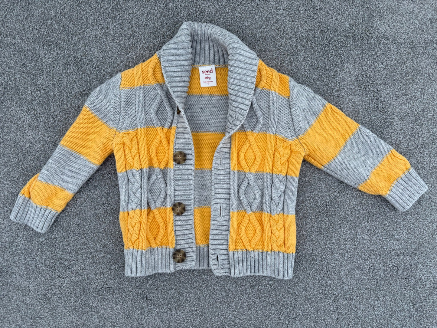 Seed Heritage Baby Boy's Stripe Cable-Knit Cardigan, Grey/Yellow, 12-18 months, Kids 18 Month (12-18M)