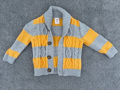 Seed Heritage Baby Boy's Stripe Cable-Knit Cardigan, Grey/Yellow, 12-18 months, Kids 18 Month (12-18M)