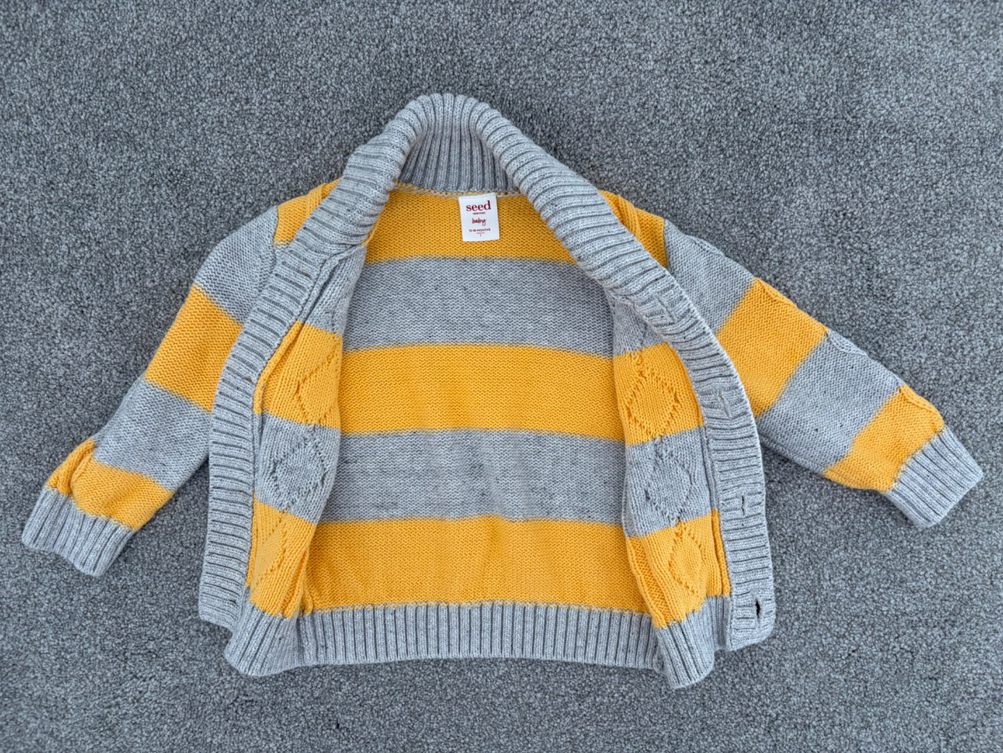 Seed Heritage Baby Boy's Stripe Cable-Knit Cardigan, Grey/Yellow, 12-18 months, Kids 18 Month (12-18M)