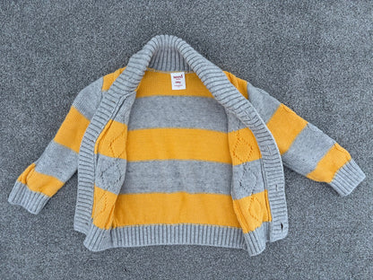 Seed Heritage Baby Boy's Stripe Cable-Knit Cardigan, Grey/Yellow, 12-18 months, Kids 18 Month (12-18M)