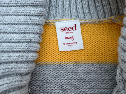 Seed Heritage Baby Boy's Stripe Cable-Knit Cardigan, Grey/Yellow, 12-18 months, Kids 18 Month (12-18M)