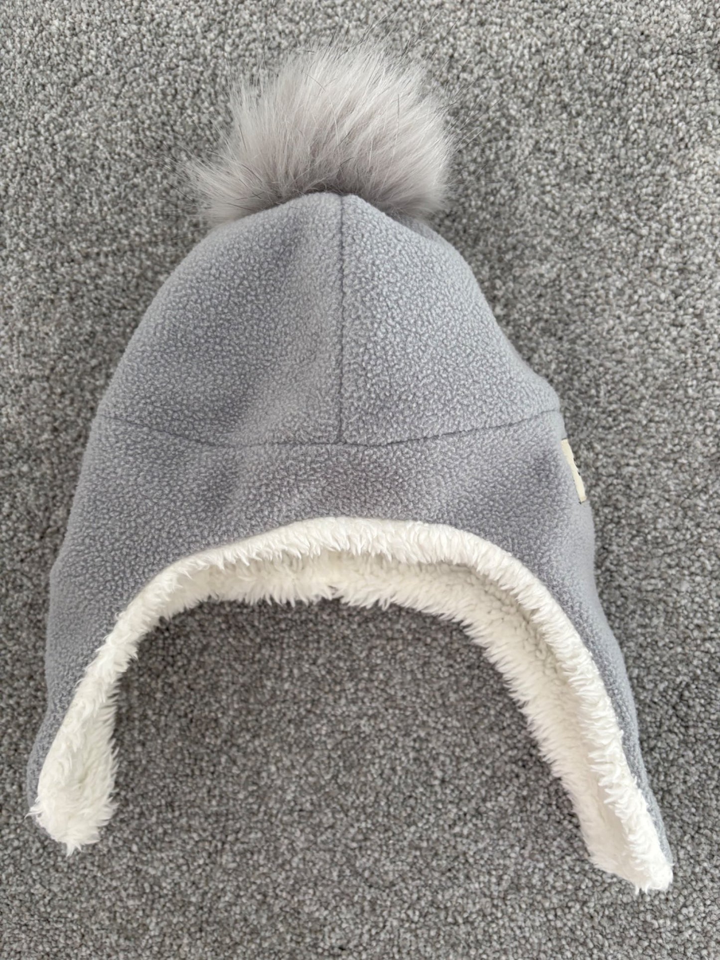 Stonz Fleece Hat, Grey with Pompom, 0-6 months