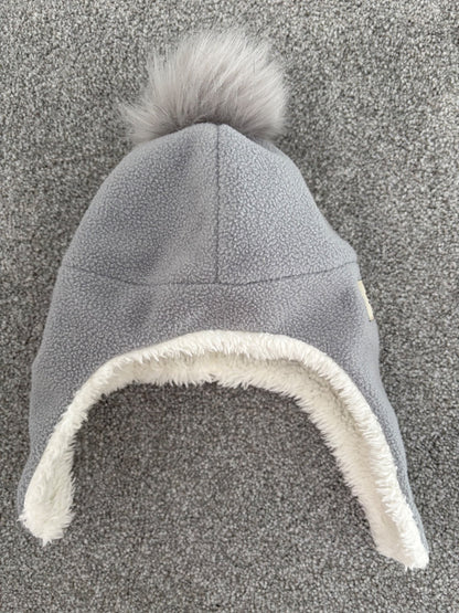 Stonz Fleece Hat, Grey with Pompom, 0-6 months