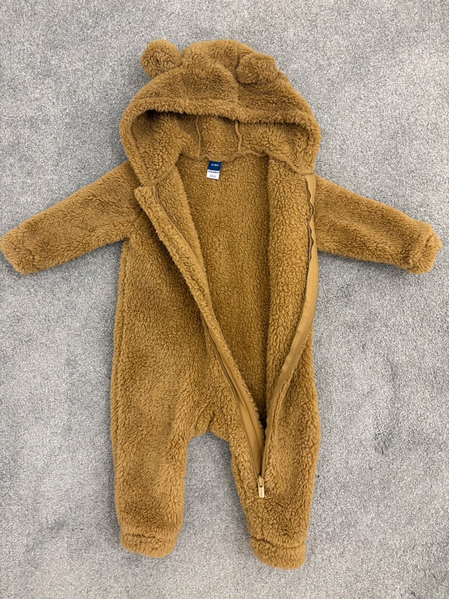 Old Navy Unisex Faux-Fur Hooded One-Piece for Baby, Bear, Brown, 12-18 months, Kids 18 Month (12-18M)