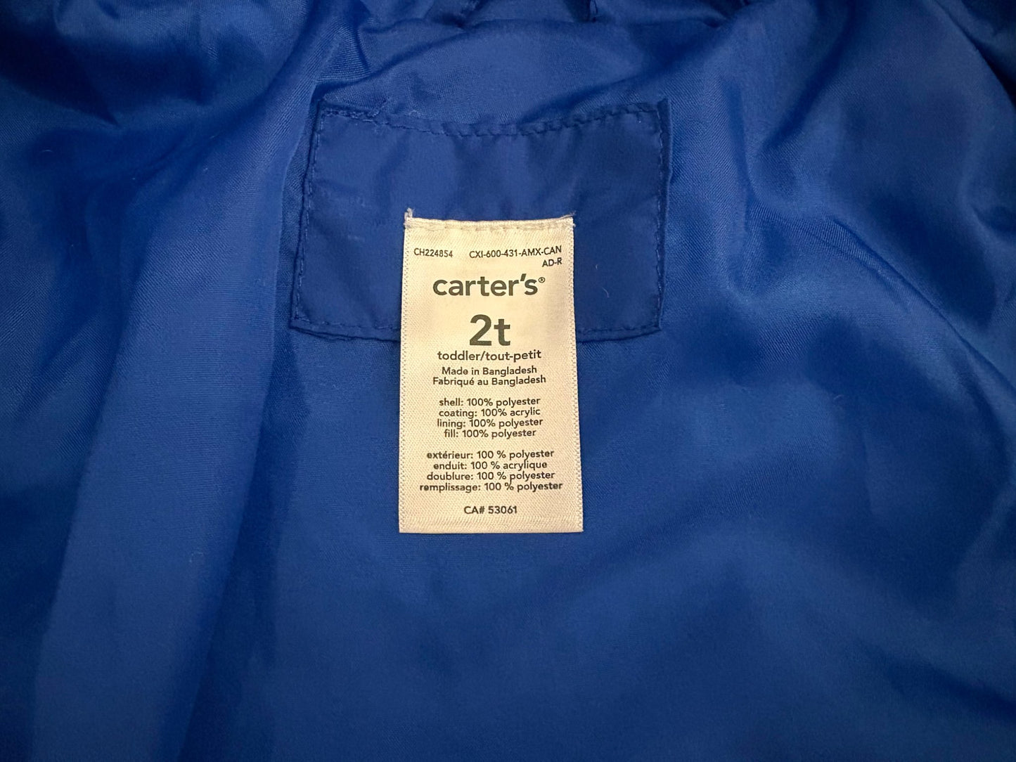 Carter’s Toddler Packable Puffer Jacket, Blue, 2T, Kids 2T