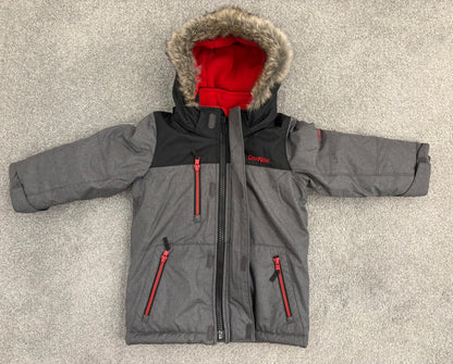 Carter’s Toddler Heavyweight Parka with Detachable Hood, Grey/Red/Black, 2T, Kids 2T