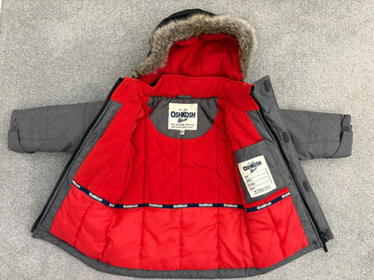 Carter’s Toddler Heavyweight Parka with Detachable Hood, Grey/Red/Black, 2T, Kids 2T