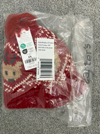 Carter’s Baby Boy 2-Piece Fair Isle Reindeer Winter Hat & Mittens Set, Red, 2T, NWT