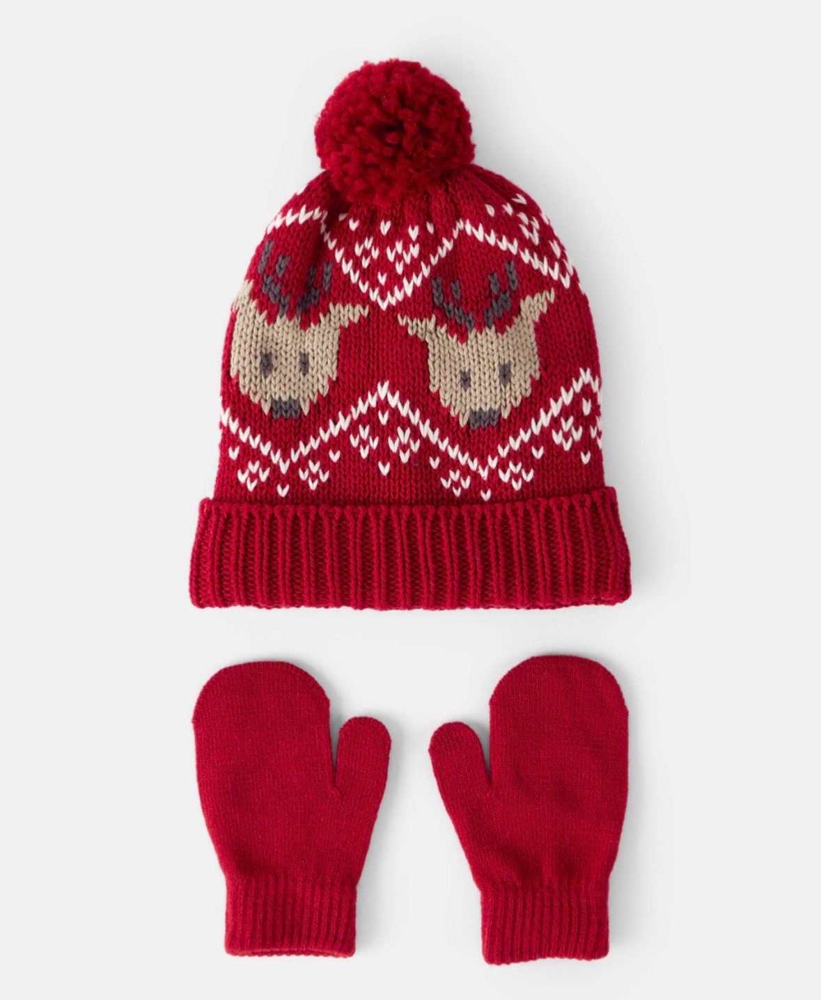 Carter’s Baby Boy 2-Piece Fair Isle Reindeer Winter Hat & Mittens Set, Red, 2T, NWT