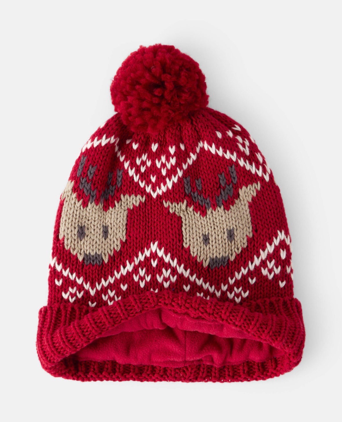Carter’s Baby Boy 2-Piece Fair Isle Reindeer Winter Hat & Mittens Set, Red, 2T, NWT