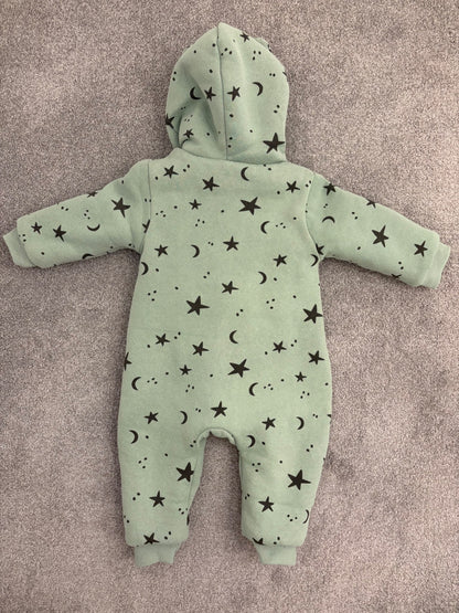 Miniolie Baby Moon and Star Fleeced Lined Romper, Green, 18-24 months, Kids 24 Month (18-24M)