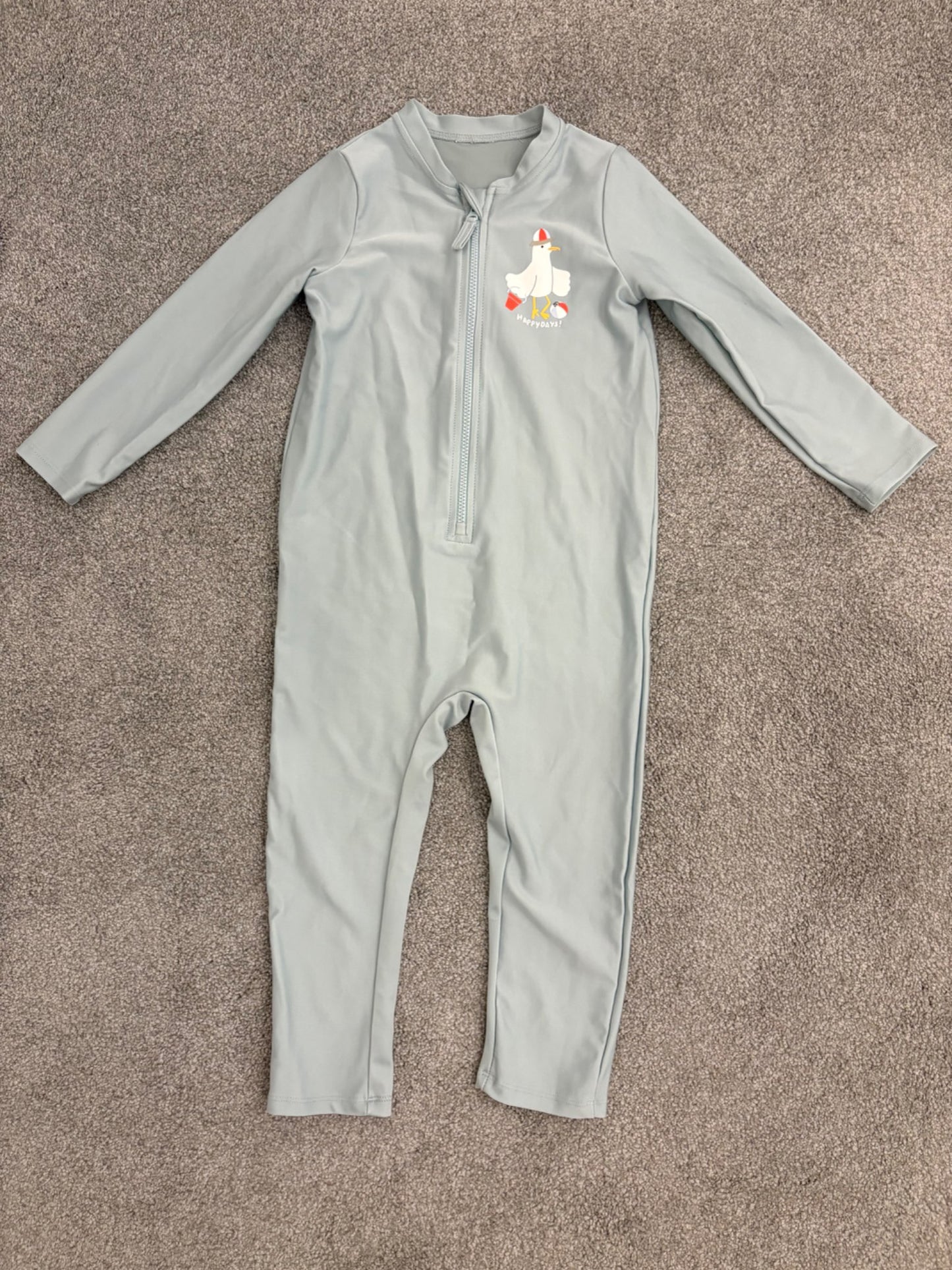H&M UPF 50 Sun Protection Jumpsuit, Turquoise/Seagull, 1-2Y, Kids 24 Month (18-24M)