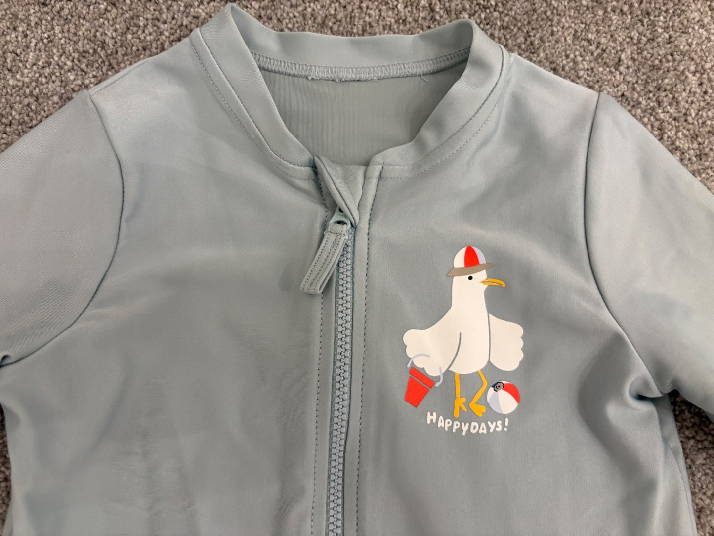 H&M UPF 50 Sun Protection Jumpsuit, Turquoise/Seagull, 1-2Y, Kids 24 Month (18-24M)