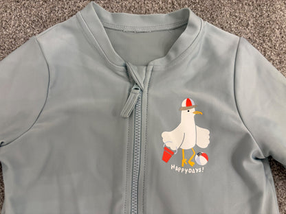 H&M UPF 50 Sun Protection Jumpsuit, Turquoise/Seagull, 1-2Y, Kids 24 Month (18-24M)