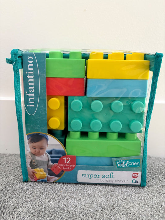 Infantino Super Soft Building Blocks Easy-to-Hold for Babies & Toddlers BPA-Free Multi-Colored 12-Piece Set, New in packaging