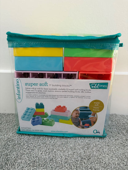 Infantino Super Soft Building Blocks Easy-to-Hold for Babies & Toddlers BPA-Free Multi-Colored 12-Piece Set, New in packaging