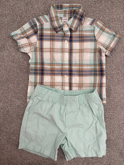 Carter’s 2-Piece Plaid Button-Front Shirt & Short Set, 18 months, Kids 18 Month (12-18M)