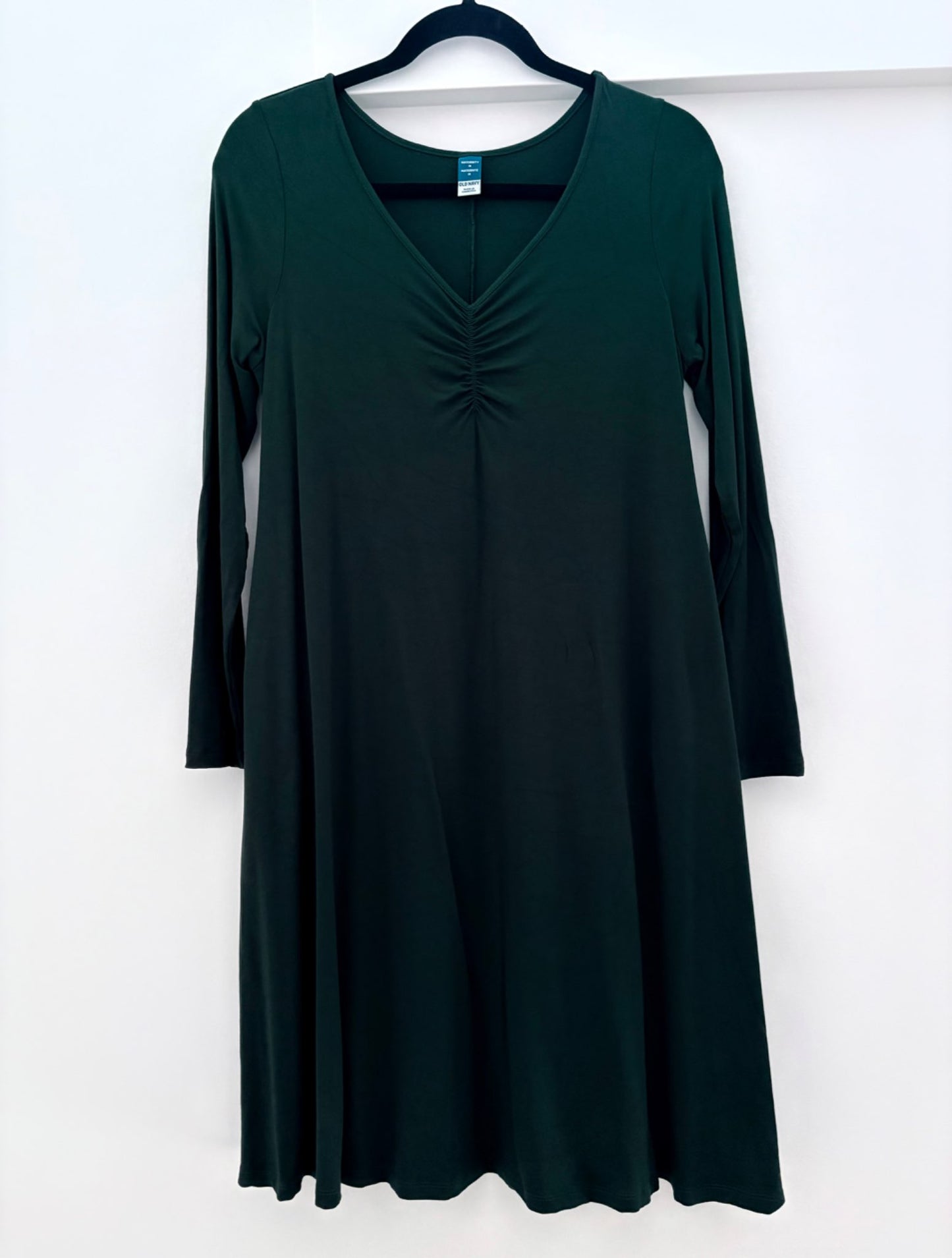 Old Navy Maternity Cinch-Front Long-Sleeve Jersey Swing Dress, Dark Green, Size M, Maternity M (8-10)
