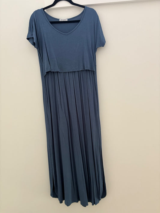 Smallshow Women's Maternity Nursing Split Long Dress for Breastfeeding, Blue grey, Size M, Maternity M (8-10)