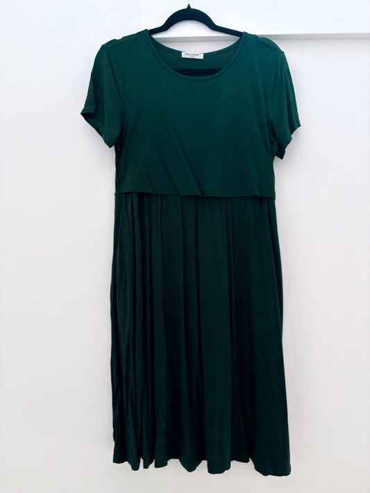 Smallshow Women's Short Sleeve Nursing Dress for Breastfeeding, Dark Green, Size M, Maternity M (8-10)