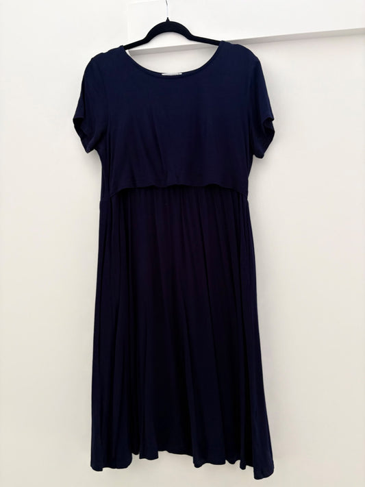 Smallshow Women's Short Sleeve Nursing Dress for Breastfeeding, Navy, Size M, Maternity M (8-10)