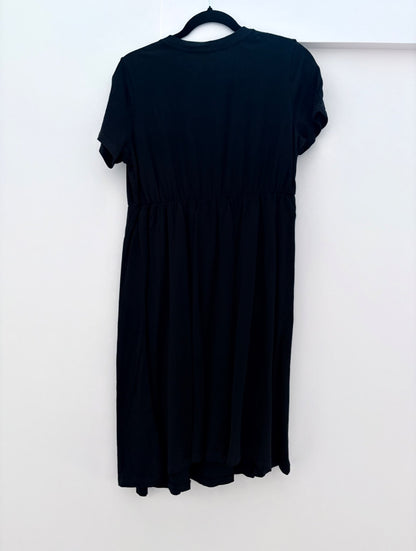 H&M MAMA Short-Sleeve Cotton Dress, Black, Size M, Maternity M (8-10)