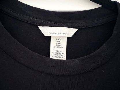H&M MAMA Short-Sleeve Cotton Dress, Black, Size M, Maternity M (8-10)