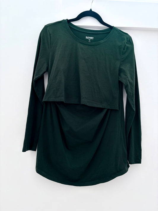 Old Navy Maternity Double-Layer Long-Sleeve Nursing Top, Dark Green, Size M, Maternity M (8-10)
