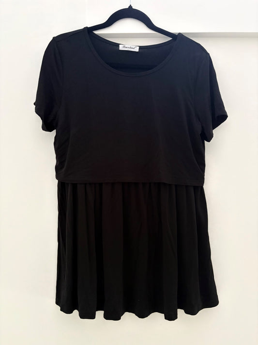 Bearsland Nursing Top Short-Sleeve Scoop Neck Shirt, Black, Size L, Maternity L (12-14)