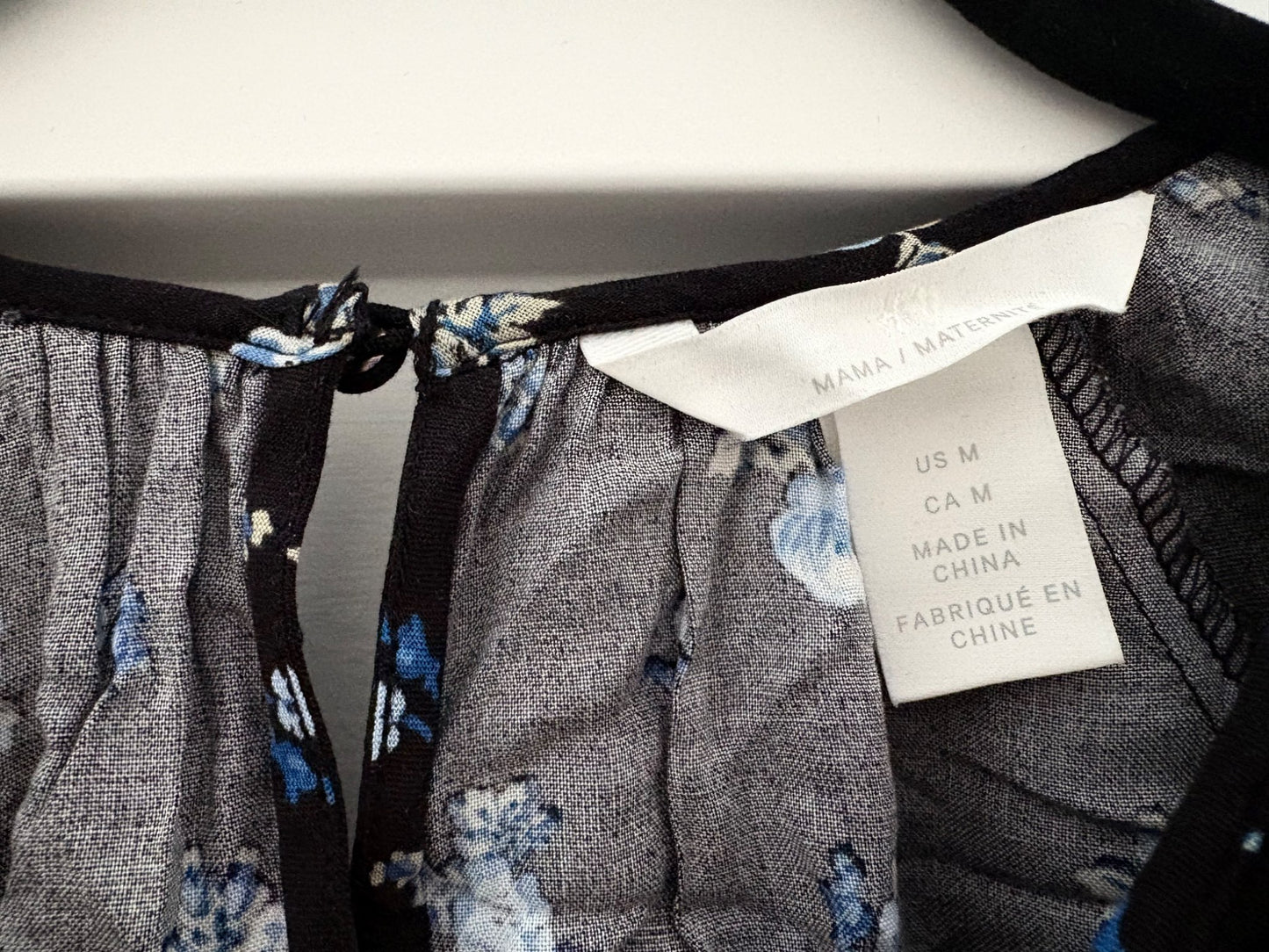 H&M MAMA Tie-belt Dress, Black/Blue Floral, Size M, NWOT, Maternity M (8-10)