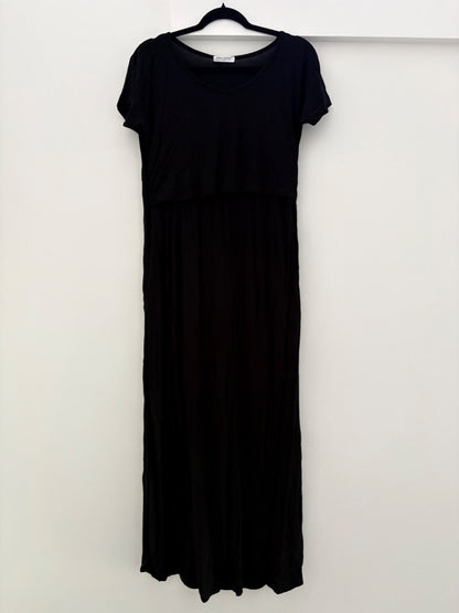 Smallshow Women's Maternity Nursing Split Long Dress for Breastfeeding, Black, Size M, Maternity M (8-10)