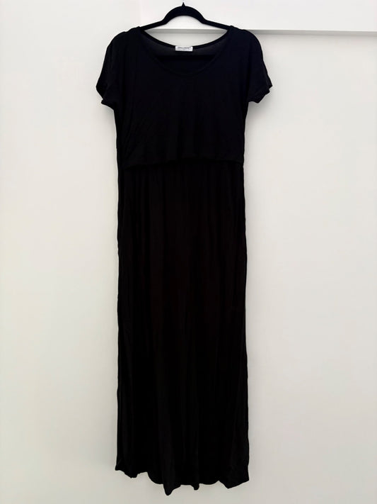 Smallshow Women's Maternity Nursing Split Long Dress for Breastfeeding, Black, Size M, Maternity M (8-10)