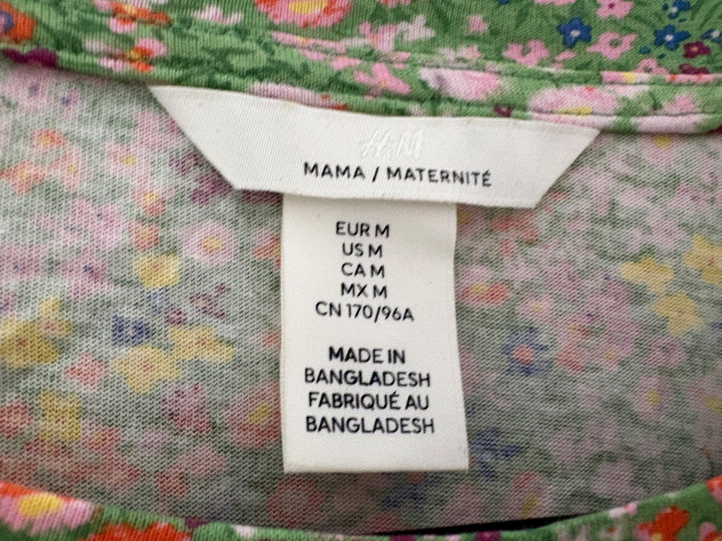 H&M MAMA Short-Sleeve Tie-belt Jersey Dress, Light Green/Small Flowers, Size M, Maternity M (8-10)