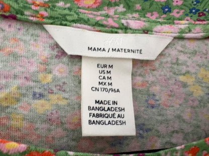 H&M MAMA Short-Sleeve Tie-belt Jersey Dress, Light Green/Small Flowers, Size M, Maternity M (8-10)