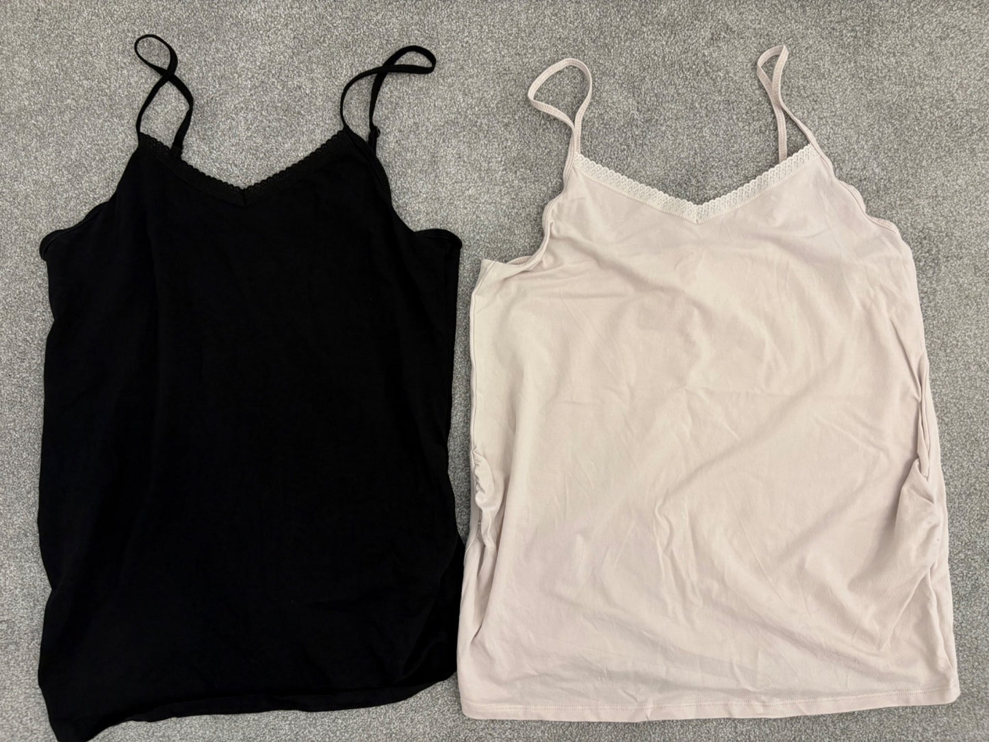 H&M MAMA 2-pack Cotton Tank Tops, Powder Pink/Black, Size L, Maternity L (12-14)