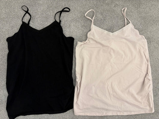 H&M MAMA 2-pack Cotton Tank Tops, Powder Pink/Black, Size L, Maternity L (12-14)