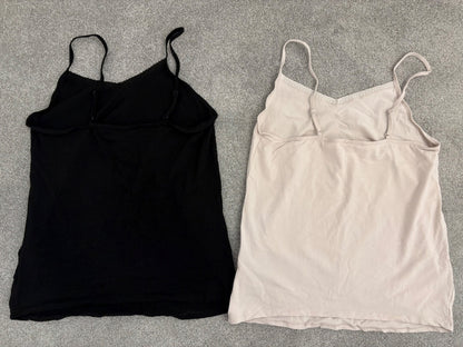H&M MAMA 2-pack Cotton Tank Tops, Powder Pink/Black, Size L, Maternity L (12-14)