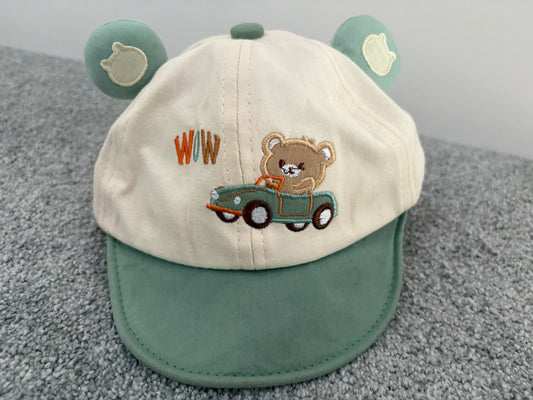 Baby Bear Cap, Green Bear Ears, Adjustable Velcro Back for Sizing