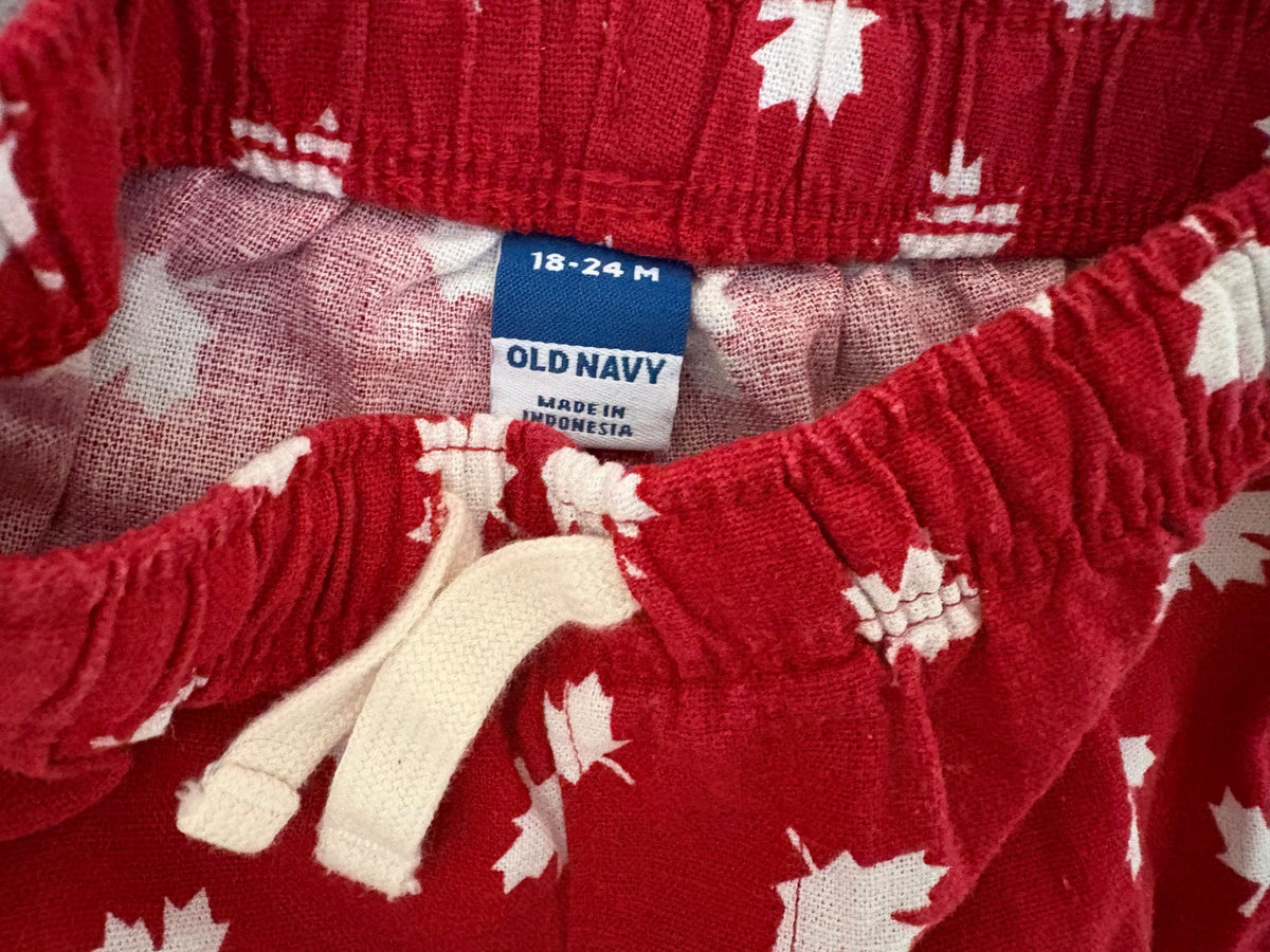 Old Navy Linen-Blend Shirt and Shorts Set, Red/White, Maple Leaf Print, 18-24 months, Kids 24 Month (18-24M)