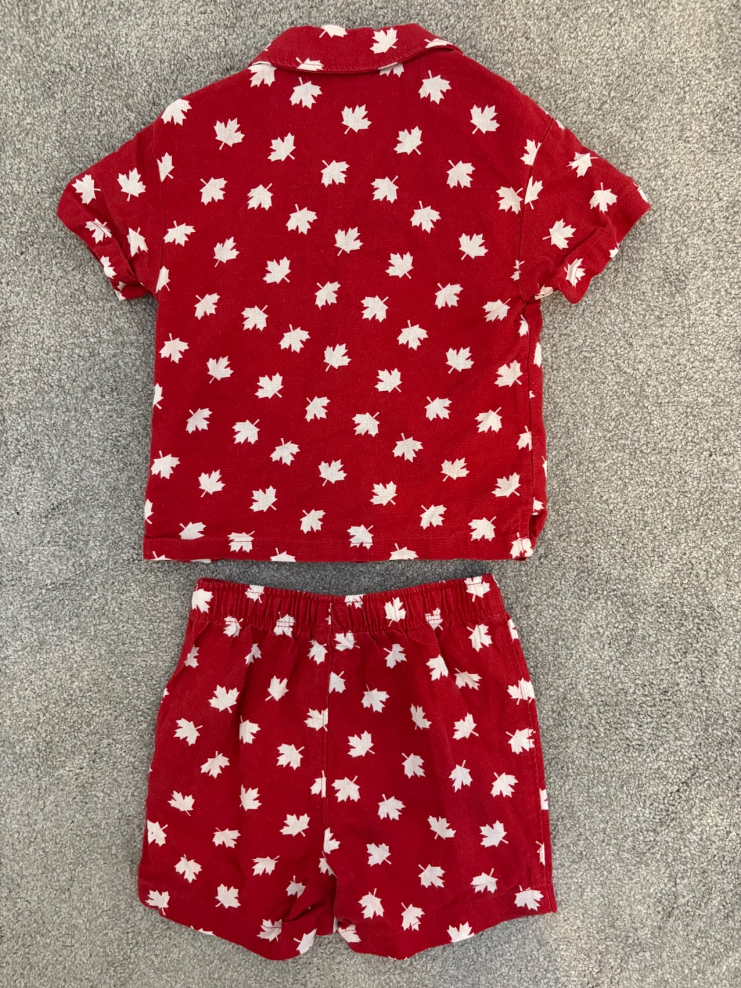 Old Navy Linen-Blend Shirt and Shorts Set, Red/White, Maple Leaf Print, 18-24 months, Kids 24 Month (18-24M)