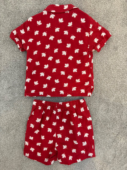 Old Navy Linen-Blend Shirt and Shorts Set, Red/White, Maple Leaf Print, 18-24 months, Kids 24 Month (18-24M)